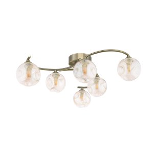 Nakita 6 Light Semi Flush Antique Brass With Closed Organic Amber Glass