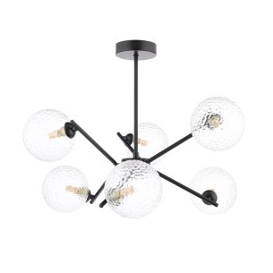 Naron 6 Light Semi-Flush Satin Black With Clear Hammered Glass