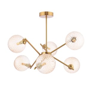 Naron 6 Light Semi-Flush Antique Bronze With Amber Hammered Glass