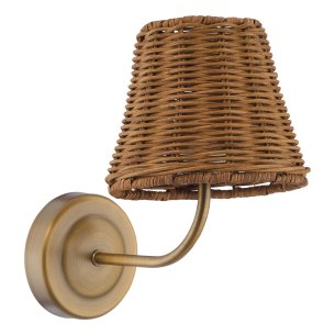 Navarro Rechargeable Wall Light Antique Bronze With Rattan Shade LED