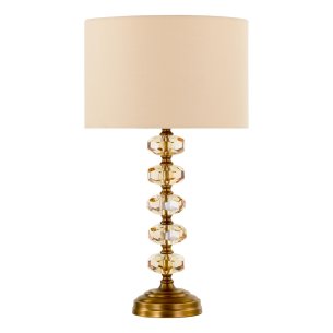 Oleana Table Lamp Antique Bronze and Amber Crystal With Shade