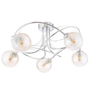 Onawa 5 Light Semi Flush Polished Chrome With Twisted Amber Glass