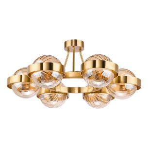 Ophira 6 Light Semi-Flush Antique Gold and Amber Ribbed Glass