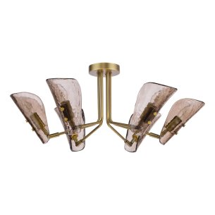 Ordelle 6 Light Adjustable Semi-Flush Antique Bronze and Tea Smoked Glass