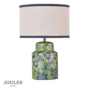Joules Tyntesfield Table Lamp Green Ceramic and Antique Brass With Shade