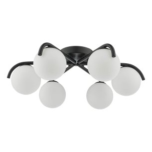 Orlena 6 Light Flush Matt Black and Opal Glass