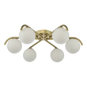 Orlena 6 Light Flush Satin Gold and Opal Glass