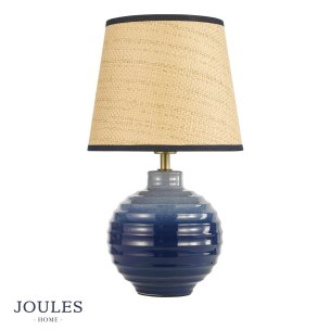 Joules Montacute Twin Pack Table Lamp Blue Ceramic and Matt Antique Brass With Shade
