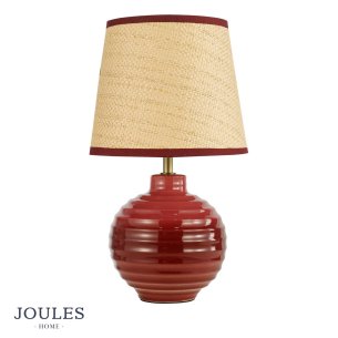 Joules Montacute Twin Pack Table Lamp Red Ceramic and Matt Antique Brass With Shade