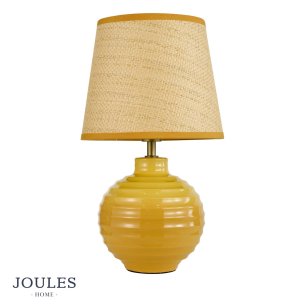 Joules Montacute Twin Pack Table Lamp Yellow Ceramic and Matt Antique Brass With Shade
