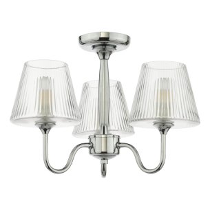 Rimaz 3 Light Bathroom Semi Flush Polished Chrome and Ribbed Glass IP44
