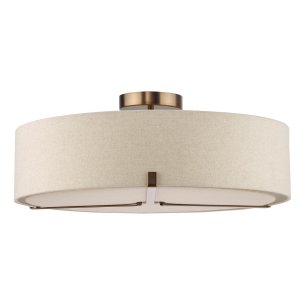 Santino 3 Light Semi-Flush Antique Bronze With Natural Linen Shade