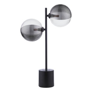 Spiral 2 Light Table Lamp Matt Black With Smoked/Clear Ribbed Glass