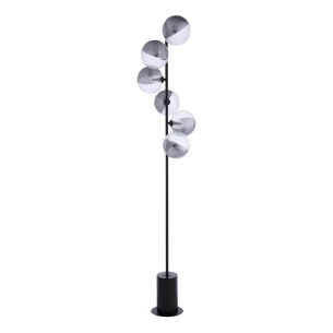 Spiral 6 Light Floor Lamp Matt Black With Smoked/Clear Ribbed Glass