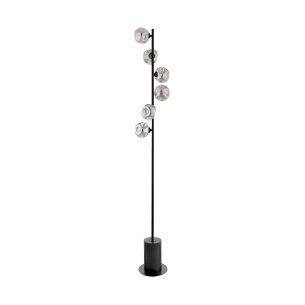 Spiral 6 Light Floor Lamp Matt Black With Closed Organic Smoked Glass