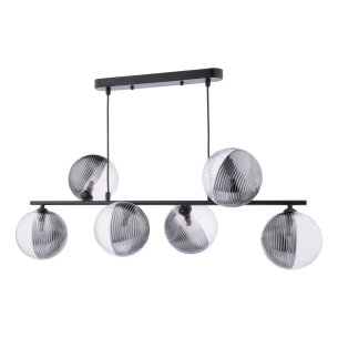 Spiral 6 Light Bar Pendant Matt Black With Smoked/Clear Ribbed Glass