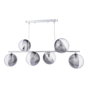 Spiral 6 Light Bar Pendant Polished Chrome With Smoked/Clear Ribbed Glass