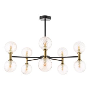 Takara 10 Light Semi-Flush Matt Black and Bronze With Twisted Amber Glass