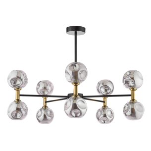 Takara 10 Light Semi-Flush Matt Black and Bronze With Closed Organic Amber  Glass