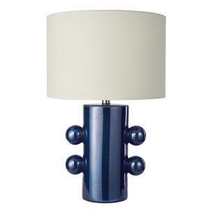 Tisha Table Lamp Blue Ceramic and Antique Brass With Shade