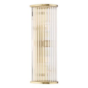 Tobiah 2 Light Bathroom Wall Light Natural Brass and Glass IP44