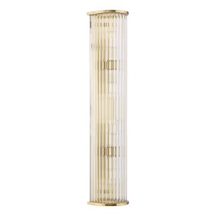 Tobiah 4 Light Bathroom Wall Light Natural Brass and Glass IP44