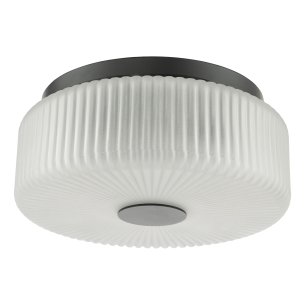 Twyman 3 Light Bathroom Ceiling Light Satin Black and White Ribbed Glass IP44