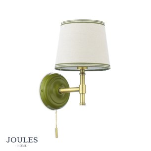Joules Upton Wall Light Matt Green and Matt Antique Brass With Shade