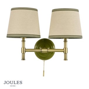 Joules Upton 2 Light Wall Light Matt Green and Matt Antique Brass With Shade