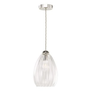 Valora Pendant Polished Nickel and Ribbed Glass