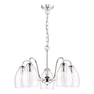 Valora 5 Light Pendant Polished Nickel and Ribbed Glass