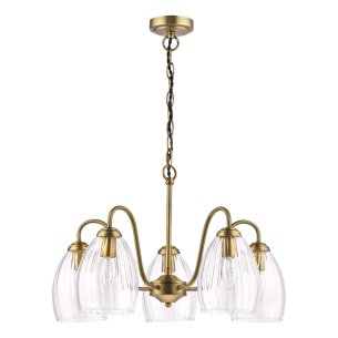 Valora 5 Light Pendant Antique Bronze and Ribbed Glass