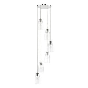 Valora 6 Light Cluster Pendant Polished Nickel and Ribbed Glass