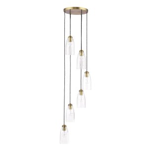 Valora 6 Light Cluster Pendant Antique Bronze and Ribbed Glass