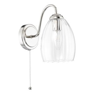 Valora Wall Light Polished Nickel and Ribbed Glass