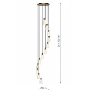 Valora 12 Light Cluster Pendant Antique Bronze and Ribbed Glass