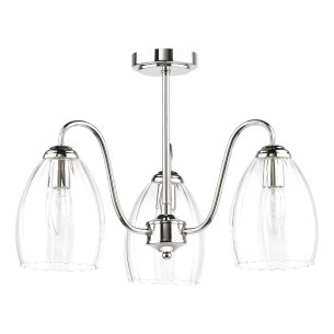 Valora 3 Light Semi-Flush Polished Nickel and Ribbed Glass