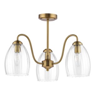Valora 3 Light Semi-Flush Antique Bronze and Ribbed Glass