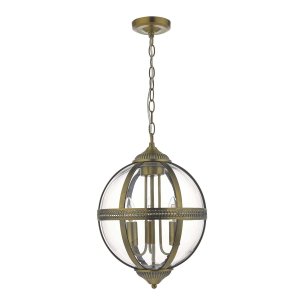 Vanessa 3 Light Pendant Antique Brass And Clear
