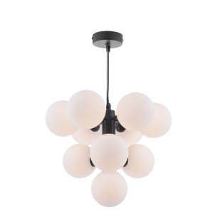 Vine 10 Light Pendant Satin Black With Opal Glass