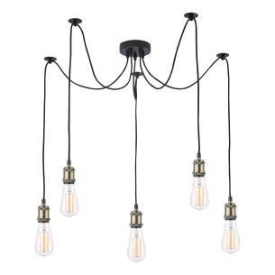 Waco 5 Light Pendant Antique Brass Matt Black 