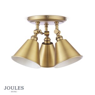 Joules Wollaton 3 Light Plate Spotlight Matt Antique Brass and Matt White