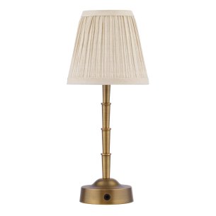 Wyman Rechargeable Table Lamp Antique Bronze With Linen Pleated Shade LED