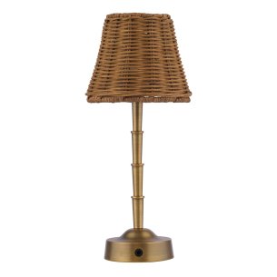 Wyman Rechargeable Table Lamp Antique Bronze With Rattan Shade LED