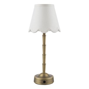 Wyman Rechargeable Table Lamp Antique Bronze With Linen Scallop Shade LED