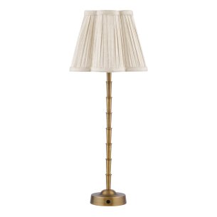 Wyman Rechargeable Table Lamp Antique Bronze With Linen Pleated Scalloped Shade LED