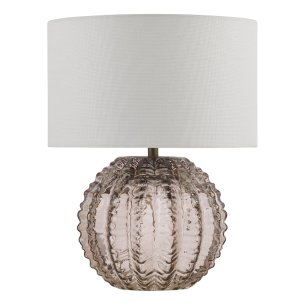 Zorin Table Lamp Tea Glass and Antique Brass With Linen Shade