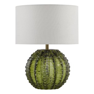 Zorin Table Lamp Green Glass and Antique Brass With Linen Shade