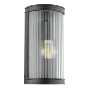 Anund Bathroom Wall Light Matt Black Ribbed Glass IP44