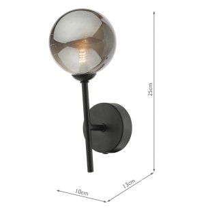 Cohen Wall Light Matt Black With Smoked Glass